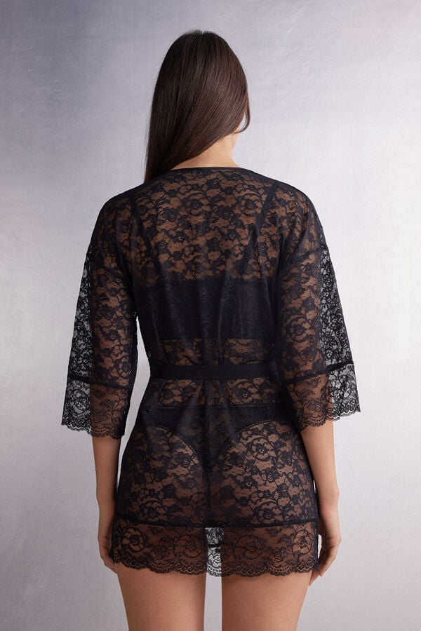 Women Intimissimi Lace Never Gets Old Lace Kimono Pajamas Black | 2458691-JR