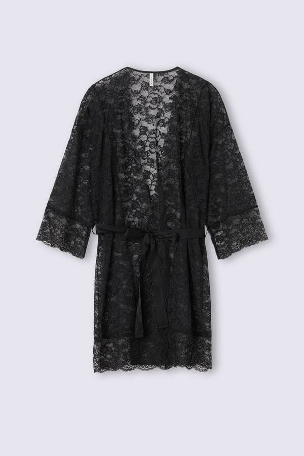 Women Intimissimi Lace Never Gets Old Lace Kimono Pajamas Black | 2458691-JR