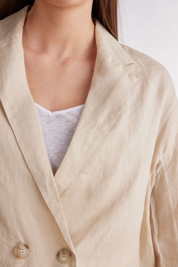 Women Intimissimi Linen Cloth Double Breasted Jacket Beige | 9803562-NI