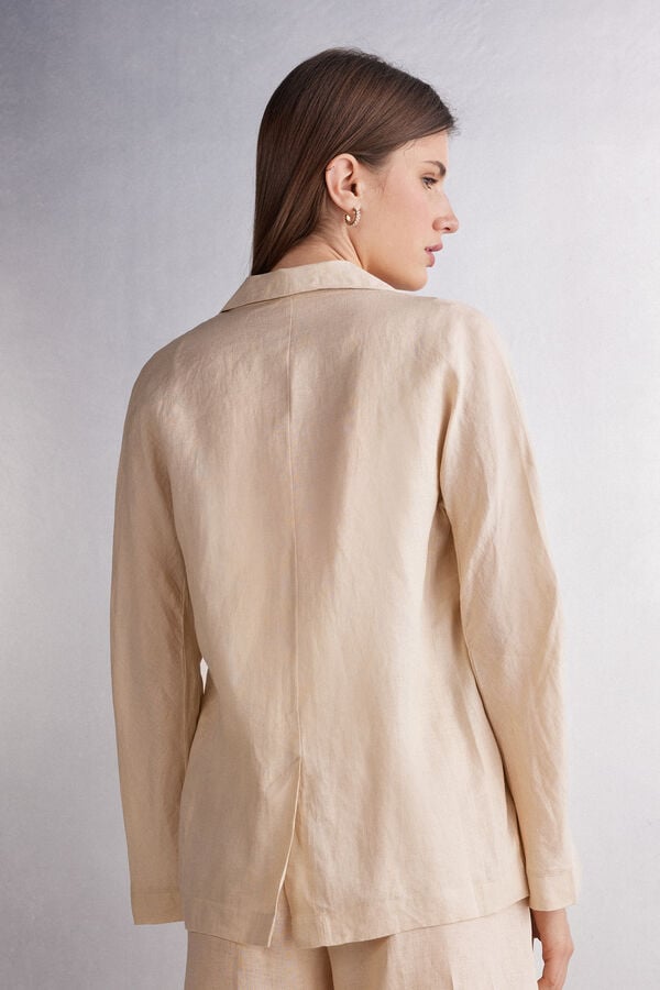 Women Intimissimi Linen Cloth Double Breasted Jacket Beige | 9803562-NI