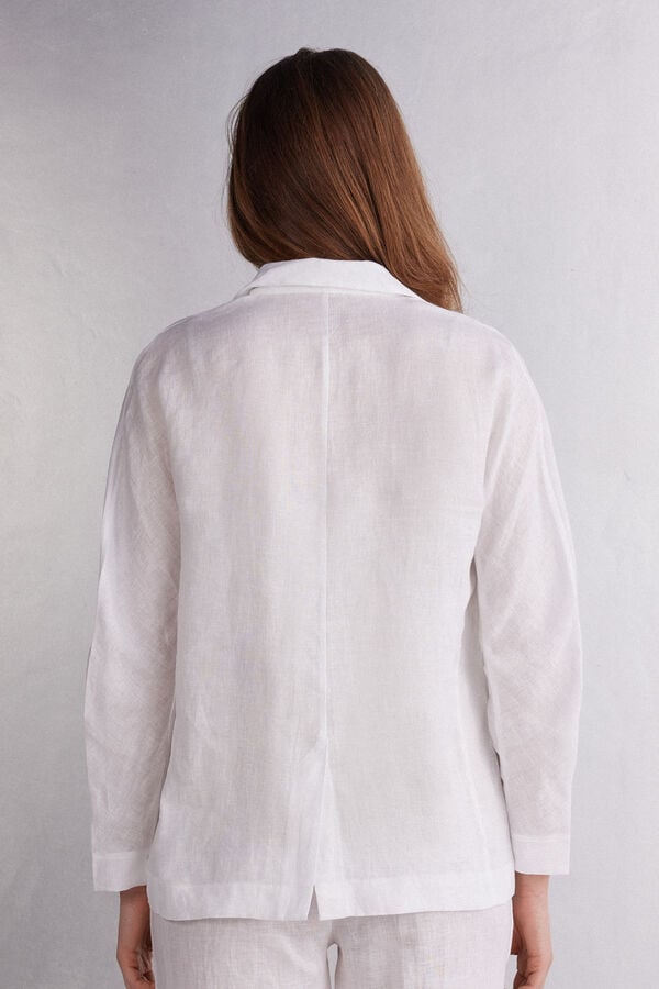 Women Intimissimi Linen Cloth Double Breasted Jacket White | 9416072-PZ