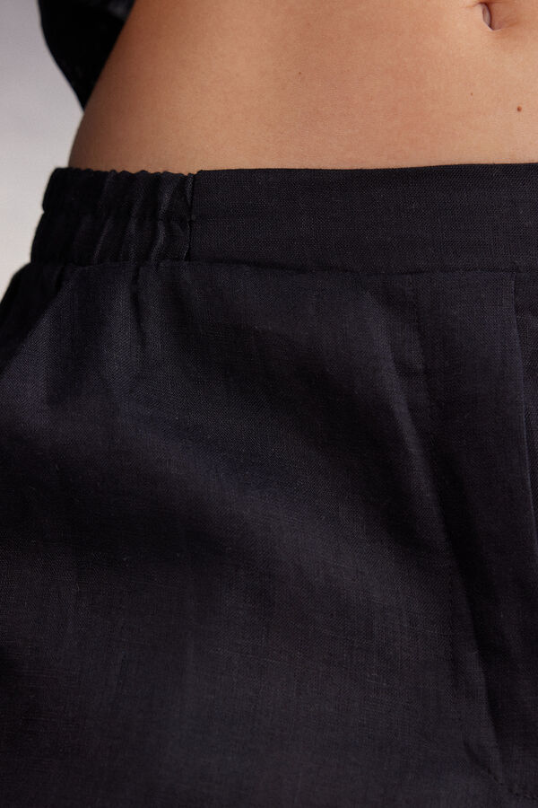 Women Intimissimi Linen Cloth Pants Black | 4217860-MU