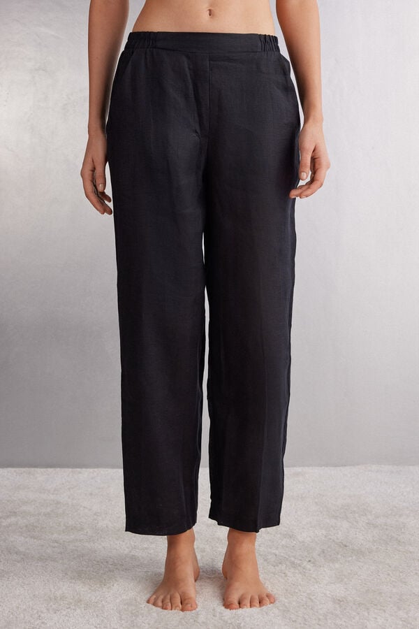 Women Intimissimi Linen Cloth Pants Black | 4217860-MU