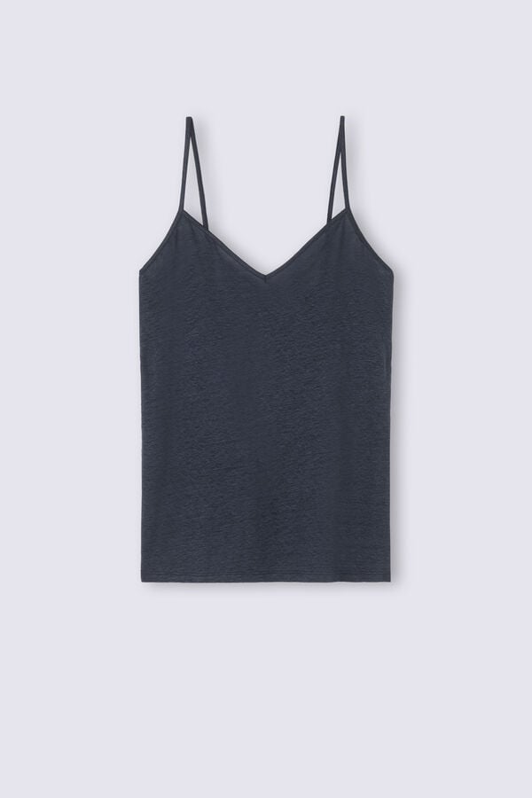 Women Intimissimi Linen V-Neck Tank Top Blue | 4596301-KG