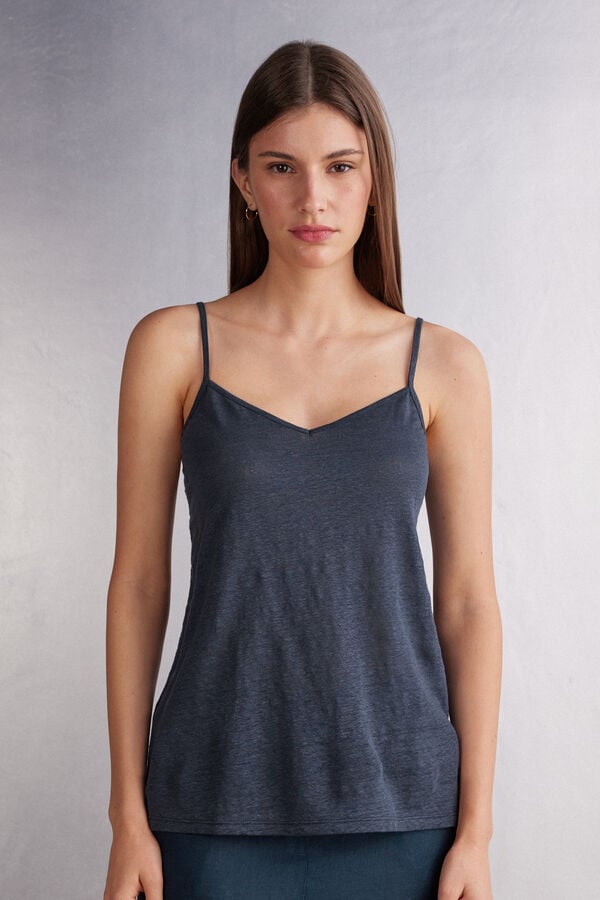 Women Intimissimi Linen V-Neck Tank Top Blue | 4596301-KG