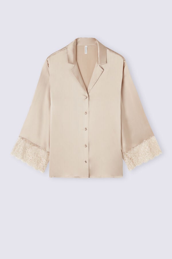 Women Intimissimi Living In Luxe Menswear Cut Silk Shirt Beige | 6417932-UZ