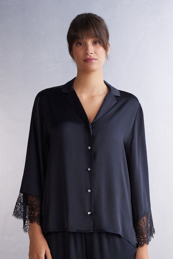 Women Intimissimi Living In Luxe Menswear Cut Silk Shirt Black | 2317589-PE