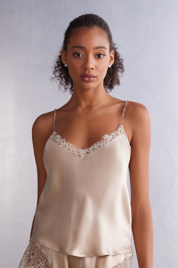 Women Intimissimi Living In Luxe Silk Camisole Tank Top Beige | 6095248-JU