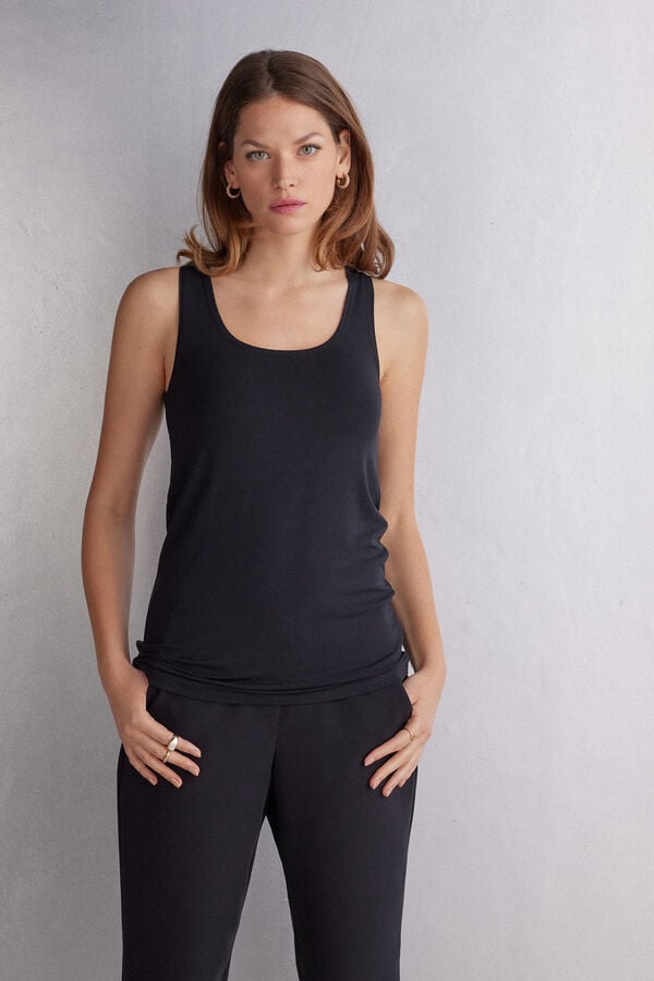 Women Intimissimi Long Micromodal Tank Top Black | 5142863-BS