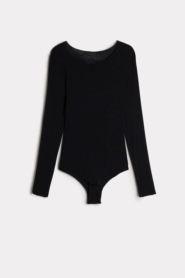 Women Intimissimi Modal And Cashmere Bodysuit Black | 6782341-LZ