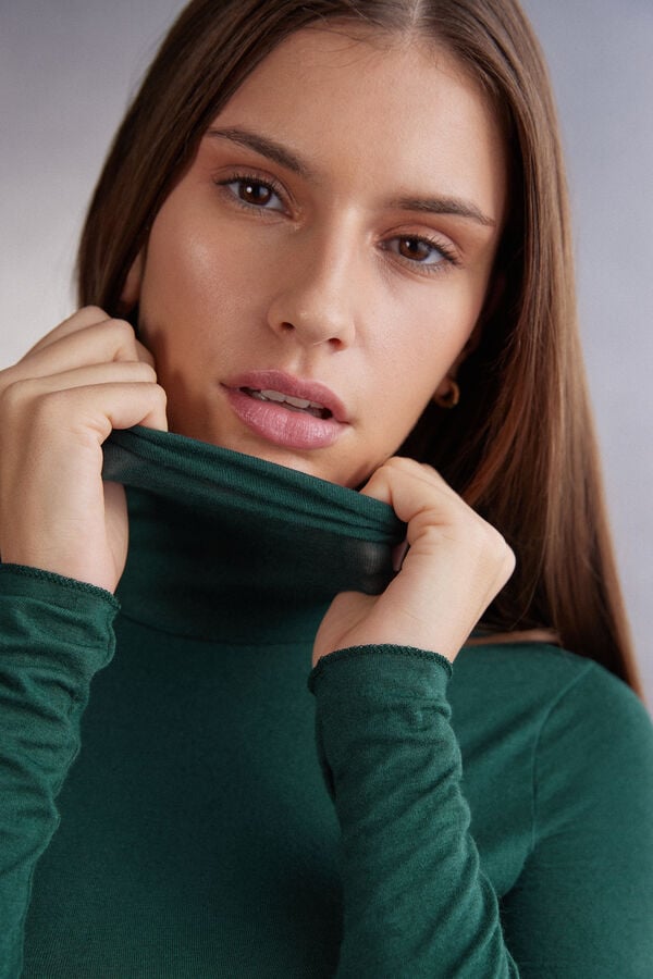 Women Intimissimi Modal Cashmere Ultralight High-Neck Long Sleeve Green | 6091423-SN