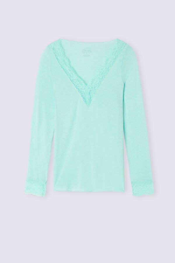 Women Intimissimi Modal Cashmere Ultralight Long Lace Shirt Green | 0715428-EQ