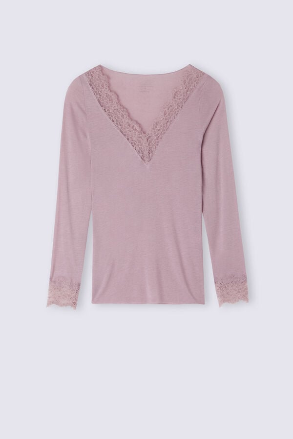 Women Intimissimi Modal Cashmere Ultralight Long Lace Shirt Pink | 4971563-GC