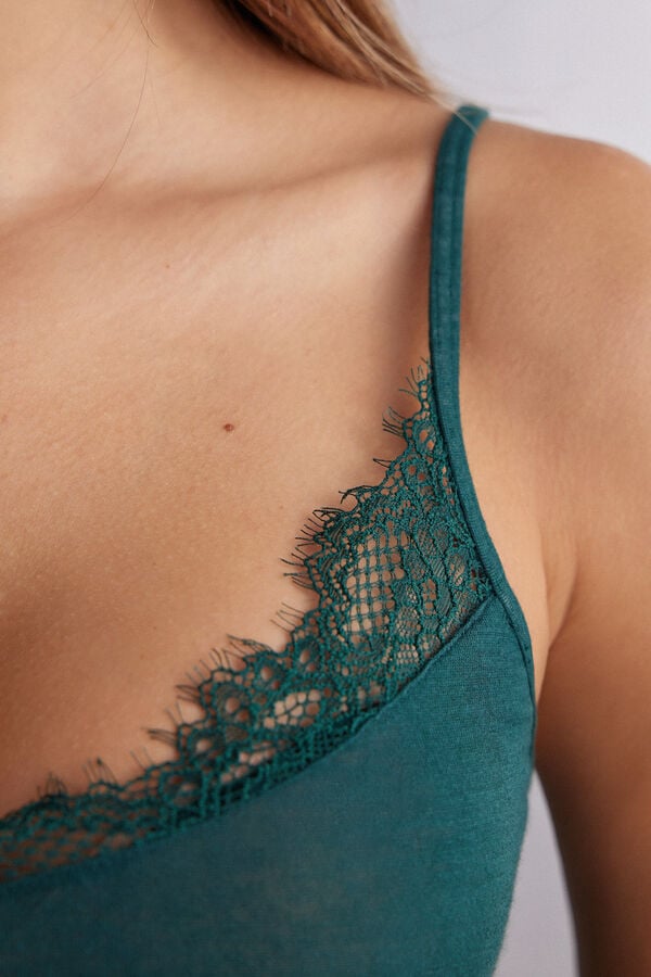 Women Intimissimi Modal Ultralight Cashmere Blend With Lace Tank Top Green | 4165283-SL