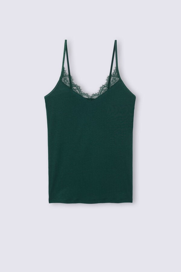 Women Intimissimi Modal Ultralight Cashmere Blend With Lace Tank Top Green | 4165283-SL