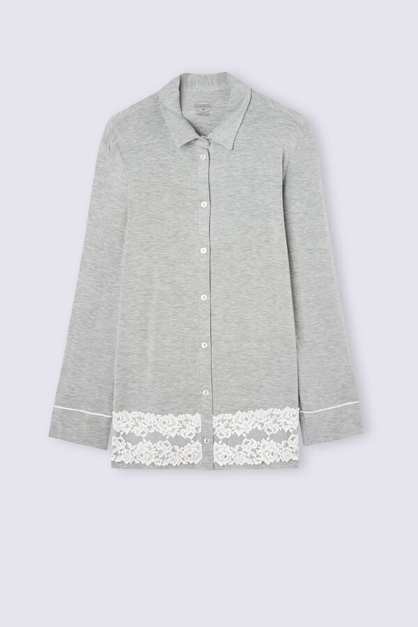 Women Intimissimi Pretty Flowers Button Up In Modal Shirt Grey / White | 3102576-PX