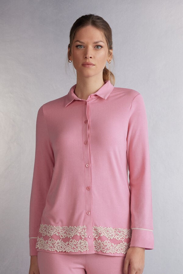 Women Intimissimi Pretty Flowers Button Up In Modal Shirt Pink / White | 0845372-GP