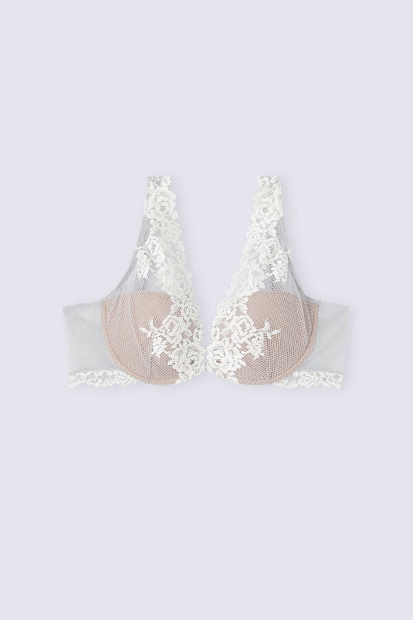 Women Intimissimi Pretty Flowers Elena Balconette Bra Grey | 5786340-ON