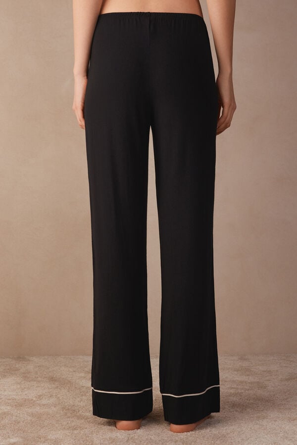 Women Intimissimi Pretty Flowers Full Length Modal Pants Black / White | 4061985-AZ