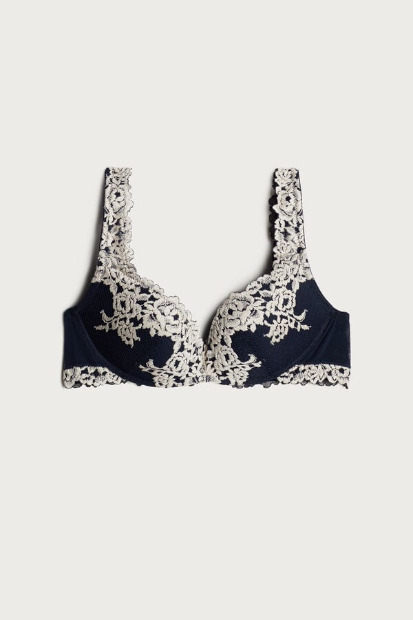 Women Intimissimi Pretty Flowers Gioia Super Push-Up Bra Deep Blue / Light Yellow | 9732604-BJ