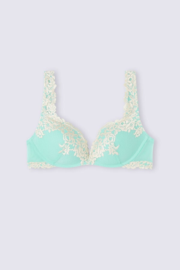 Women Intimissimi Pretty Flowers Gioia Super Push-Up Bra Green / White | 6934708-HI