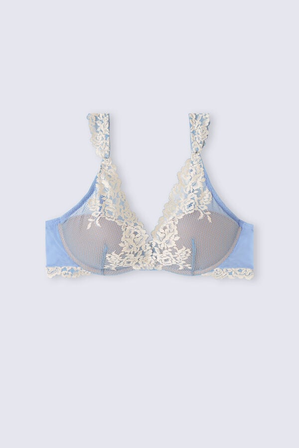 Women Intimissimi Pretty Flowers Giorgia Balconette Bra Blue / White | 9438602-ZG