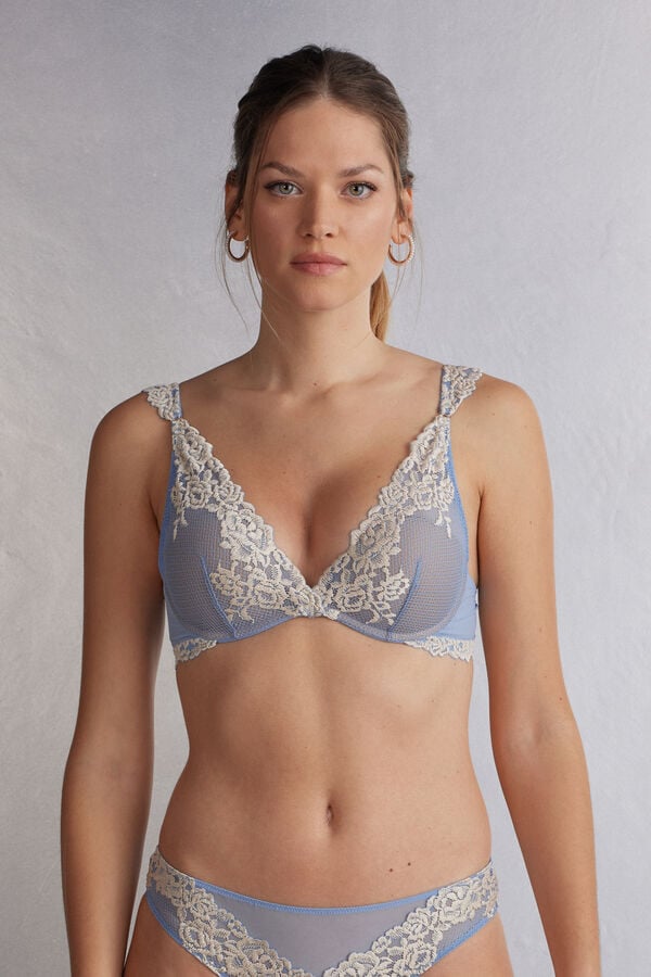 Women Intimissimi Pretty Flowers Giorgia Balconette Bra Blue / White | 9438602-ZG