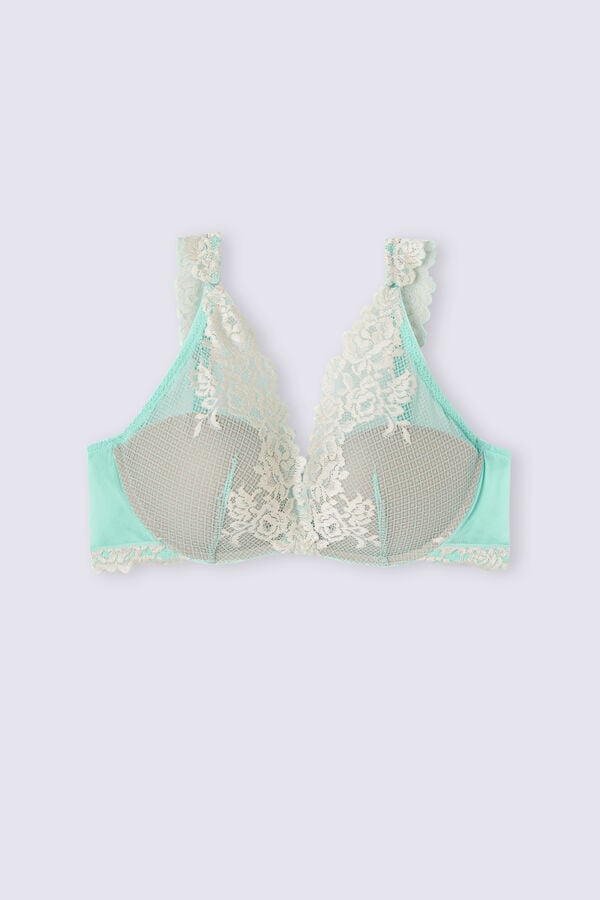 Women Intimissimi Pretty Flowers Giorgia Balconette Bra Green / White | 7035216-TV