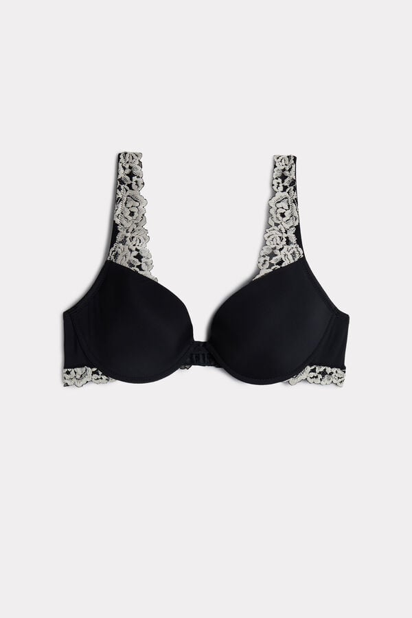 Women Intimissimi Pretty Flowers Microfiber Bellissima Push-Up Bra Black / White | 2019634-OI