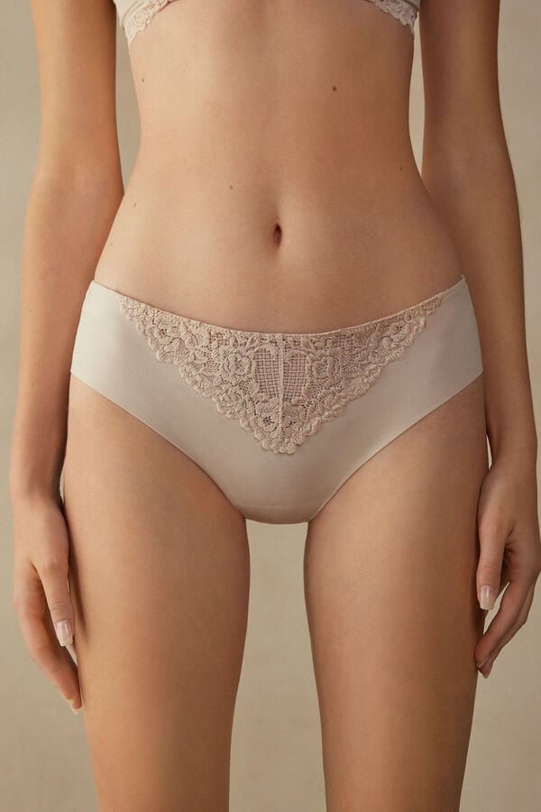 Women Intimissimi Pretty Flowers Seamless Cotton Panties Cream Pink | 2503761-TQ