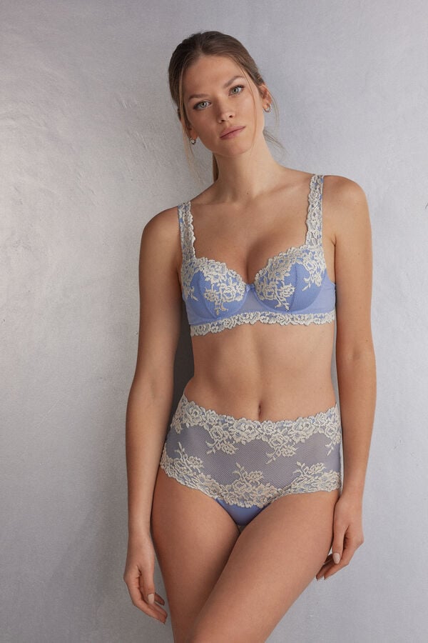 Women Intimissimi Pretty Flowers Sofia Balconette Bra Blue / White | 0643219-FI