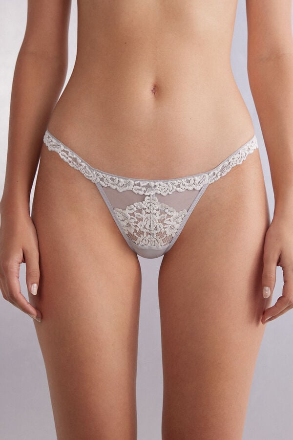 Women Intimissimi Pretty Flowers String Thong Grey | 4891052-TA