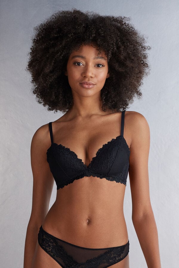 Women Intimissimi Pretty Flowers Tiziana Triangle Bra Black | 3610852-QG