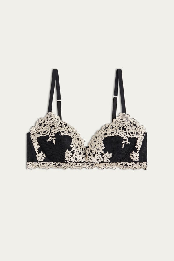 Women Intimissimi Pretty Flowers Tiziana Triangle Bra Black / White | 9564238-AD