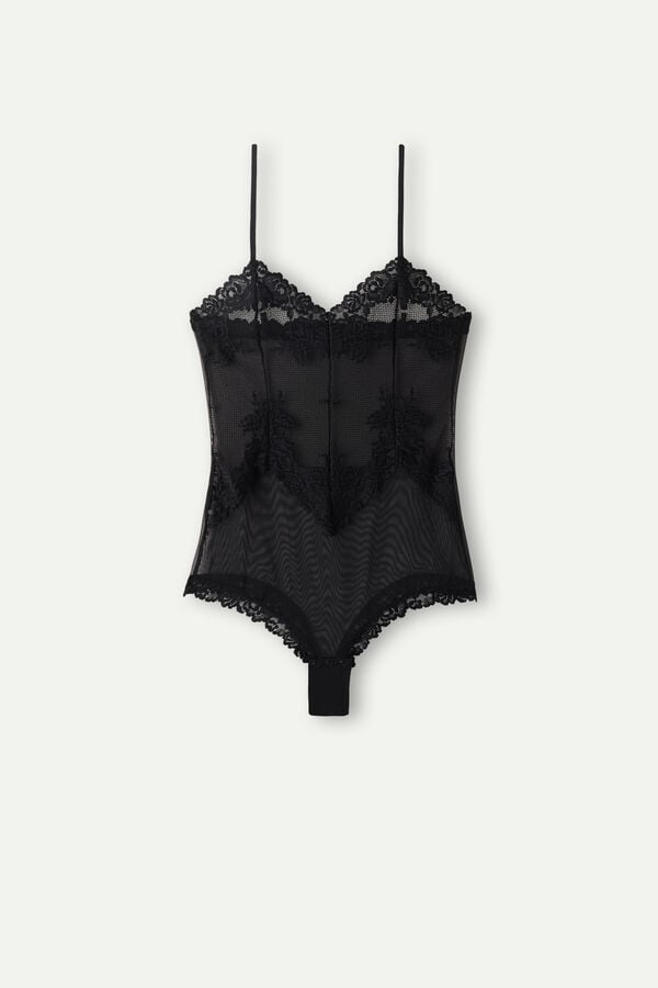 Women Intimissimi Pretty Flowers Tulle And Lace Bodysuit Black | 4037682-CG