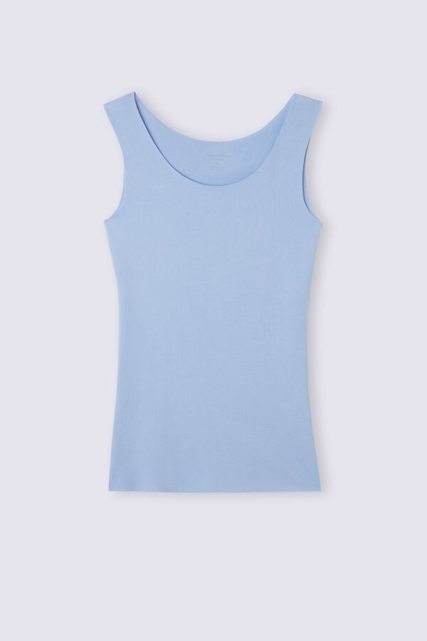 Women Intimissimi Raw Edge Round Neck Cotton Tank Top Blue | 2035719-IN