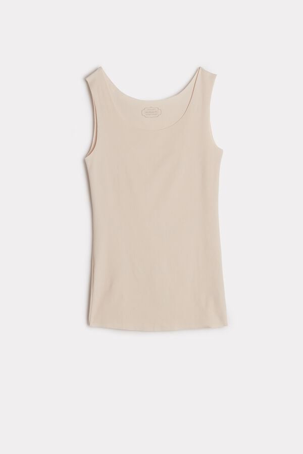 Women Intimissimi Raw Edge Round Neck Cotton Tank Top Cream Pink | 9326057-OA