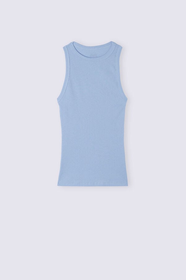 Women Intimissimi Ribbed In Supima® Cotton Tank Top Blue | 3581206-DS