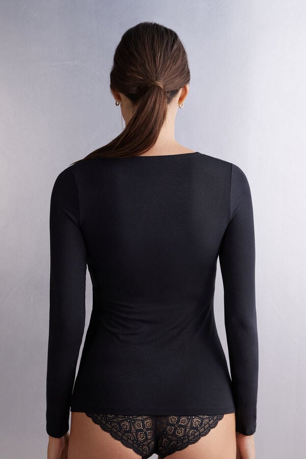 Women Intimissimi Scoop Neck In Micro-Modal Long Sleeve Black | 1965270-VH