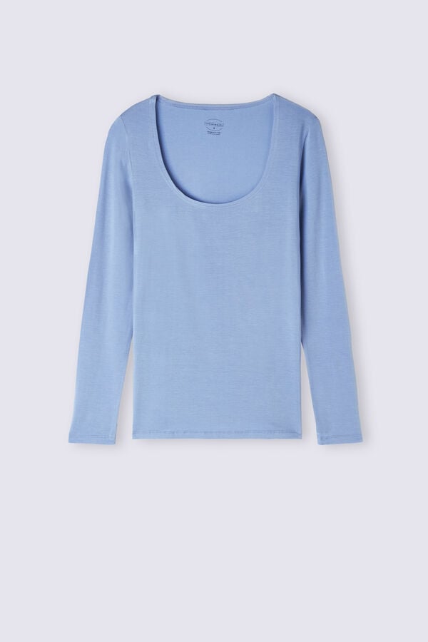 Women Intimissimi Scoop Neck In Micro-Modal Long Sleeve Blue | 1234607-TV