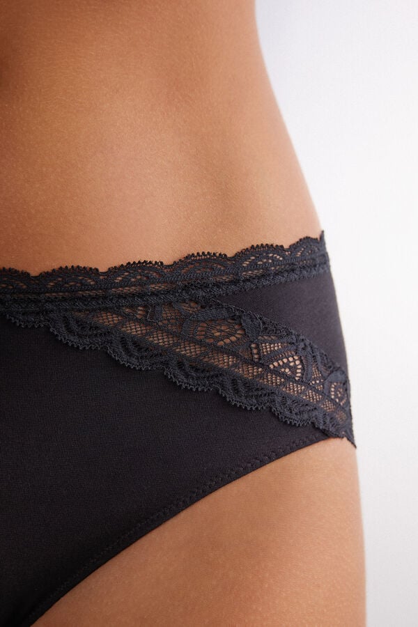 Women Intimissimi Semi-High Rise Cotton And Lace Panties Black | 6253074-TS