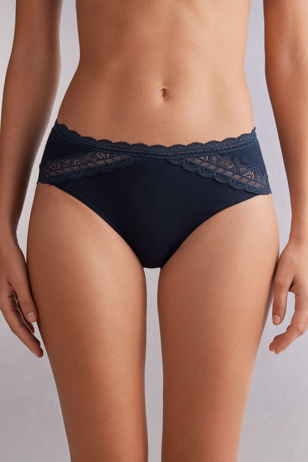 Women Intimissimi Semi-High Rise Cotton And Lace Panties Blue | 4752081-RL