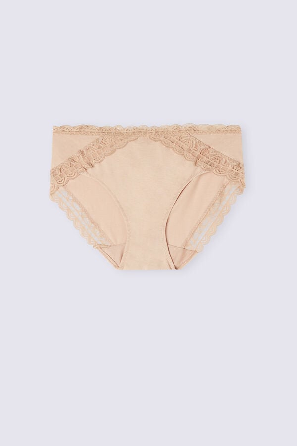 Women Intimissimi Semi-High Rise Cotton And Lace Panties Orange Beige | 9520631-NE