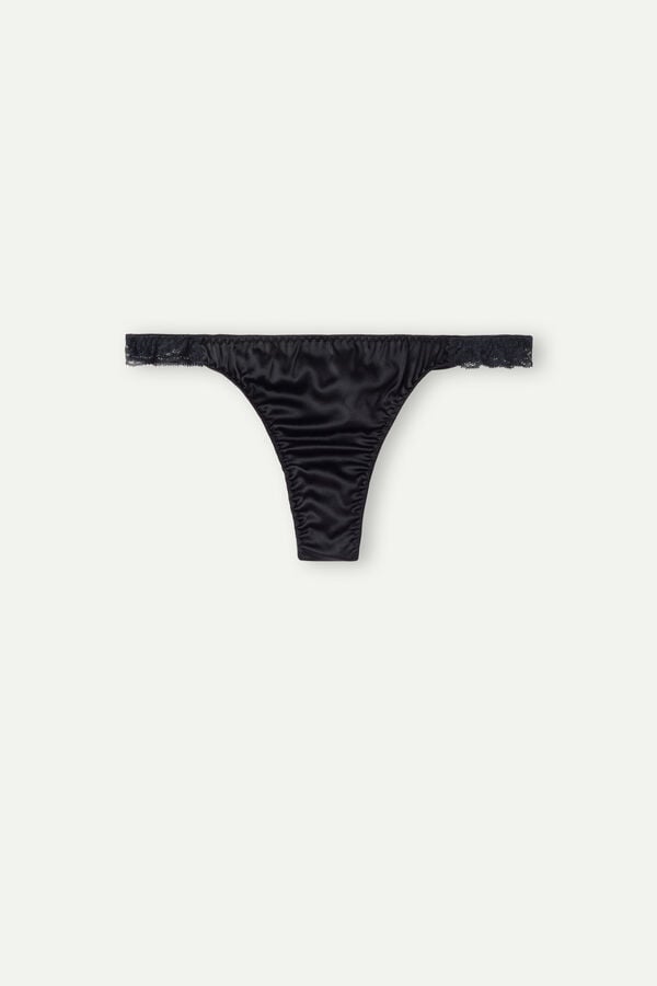 Women Intimissimi Silk And Lace G-String Thong Black | 7189350-AU