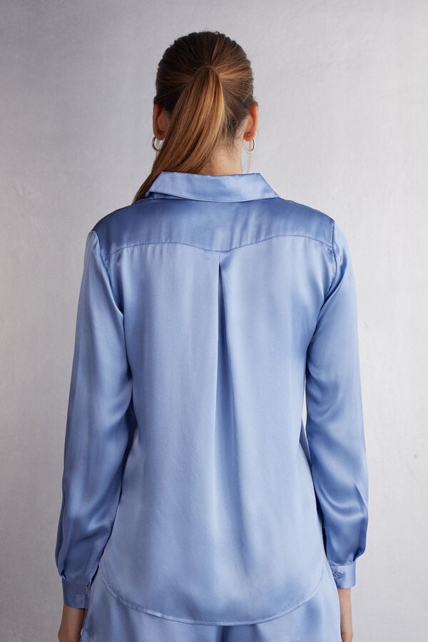 Women Intimissimi Silk Shirt Blue | 0691247-KI