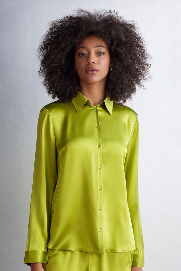 Women Intimissimi Silk Shirt Green | 8415390-TO