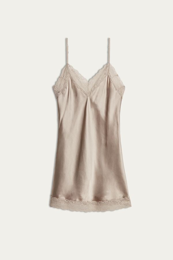 Women Intimissimi Silk Slip With Lace Insert Detail Pajamas Beige | 4057918-WI