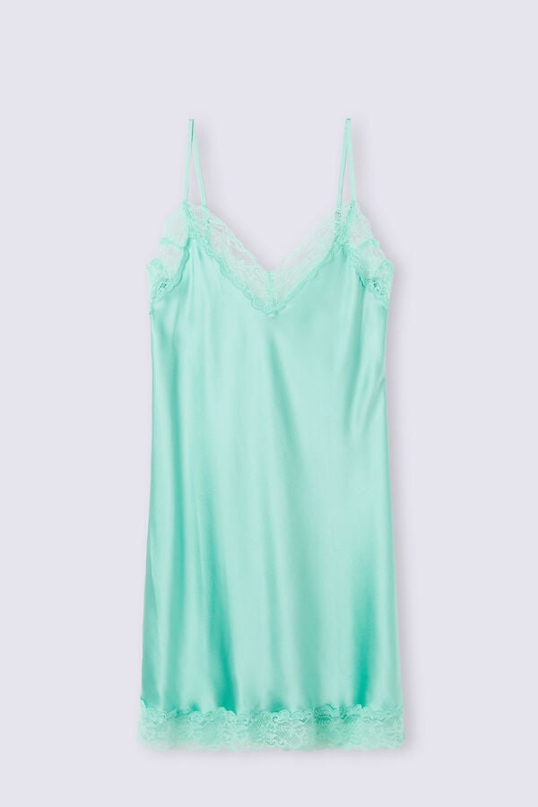 Women Intimissimi Silk Slip With Lace Insert Detail Pajamas Green | 5917842-WC