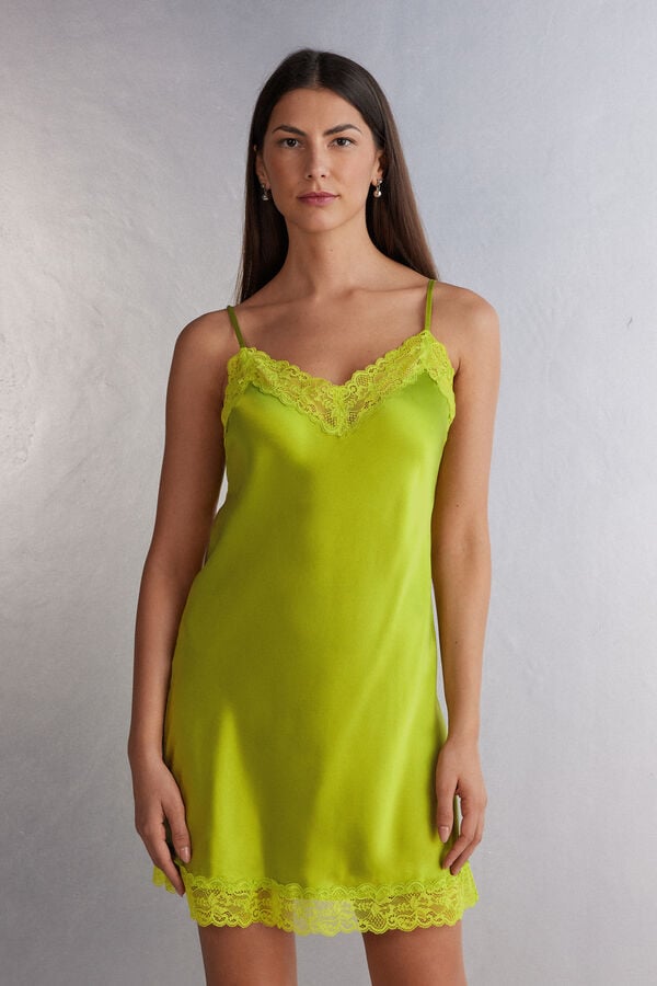 Women Intimissimi Silk Slip With Lace Insert Detail Pajamas Green | 0187659-UM