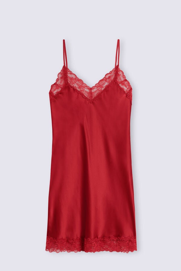 Women Intimissimi Silk Slip With Lace Insert Detail Pajamas Red | 2735841-XL